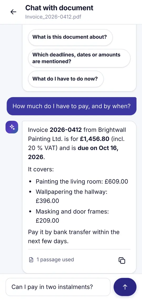 AI assistant answering a question about an invoice